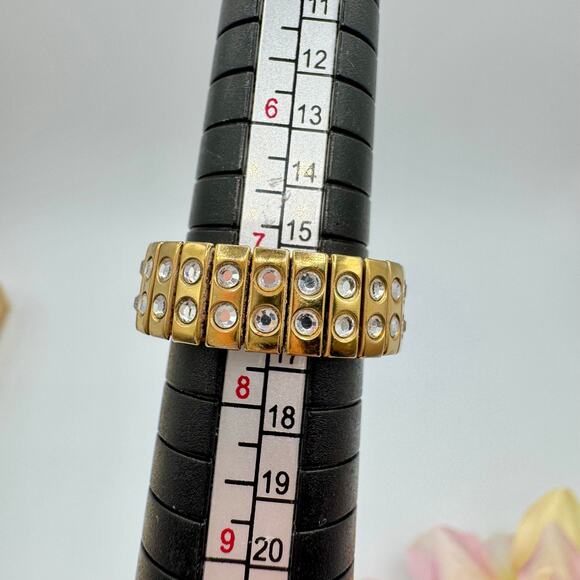 Swarovski Crystal Expansion Stretch Ring Gold Tone Swan Signed Expandable - Picture 11 of 13
